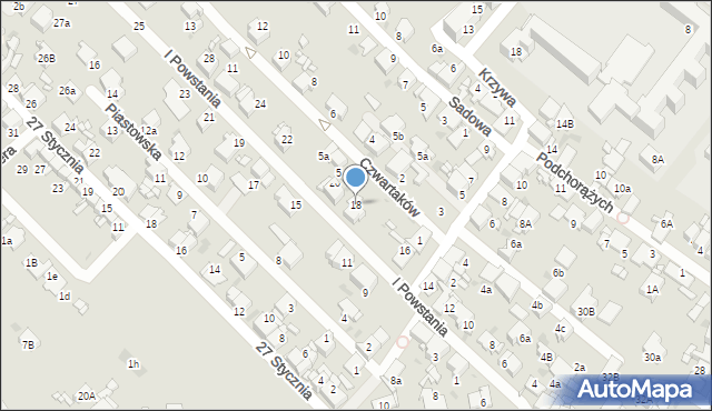 Radzionków, I Powstania, 18, mapa Radzionków