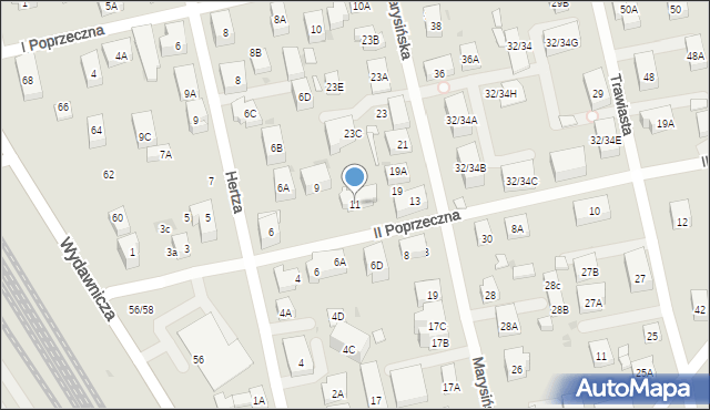 Warszawa, II Poprzeczna, 11, mapa Warszawy