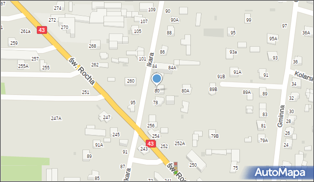 Częstochowa, Ikara, 80, mapa Częstochowy
