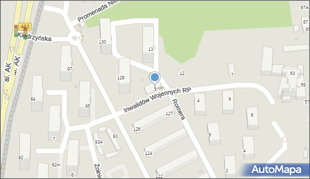 Częstochowa, Inwalidów Wojennych RP, 3, mapa Częstochowy