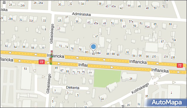 Łódź, Inflancka, 82, mapa Łodzi