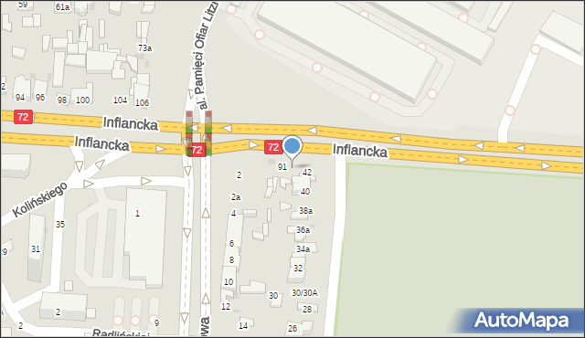 Łódź, Inflancka, 91a, mapa Łodzi