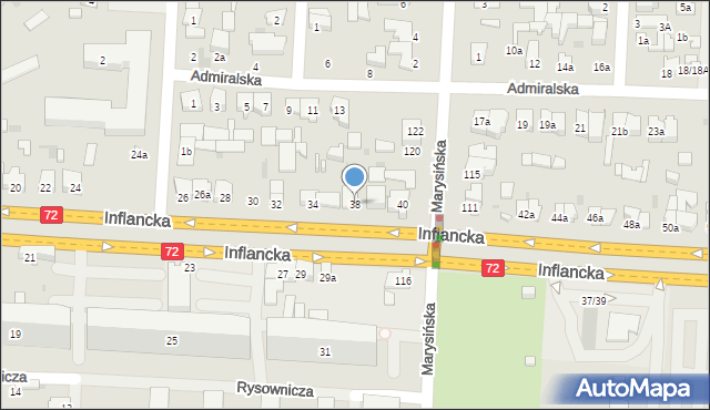 Łódź, Inflancka, 38, mapa Łodzi