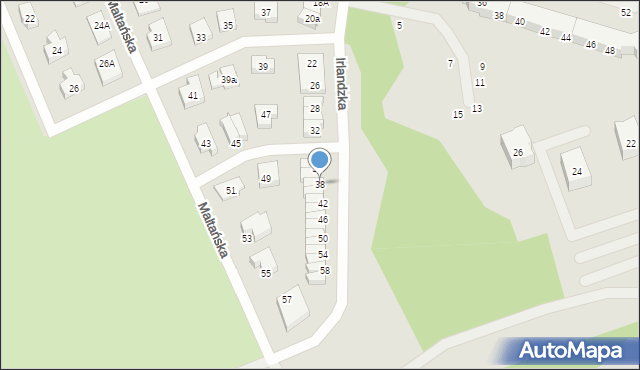 Koszalin, Irlandzka, 38, mapa Koszalina