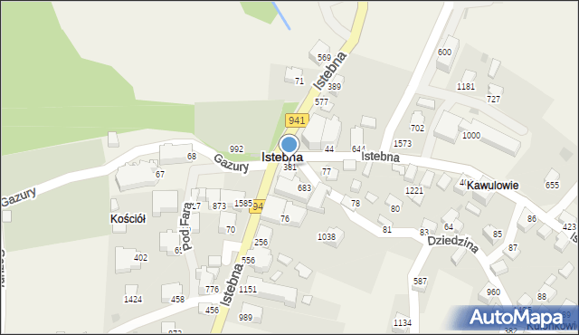 Istebna, Istebna, 381, mapa Istebna