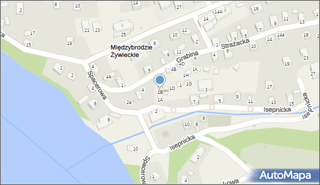 Międzybrodzie Żywieckie, Isepnicka, 1B, mapa Międzybrodzie Żywieckie