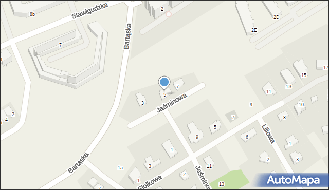 Bartąg, Jaśminowa, 5, mapa Bartąg