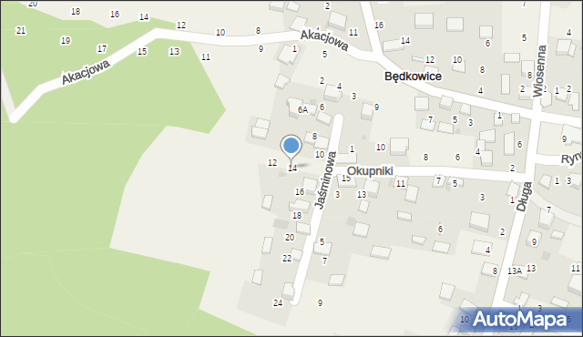 Będkowice, Jaśminowa, 14, mapa Będkowice