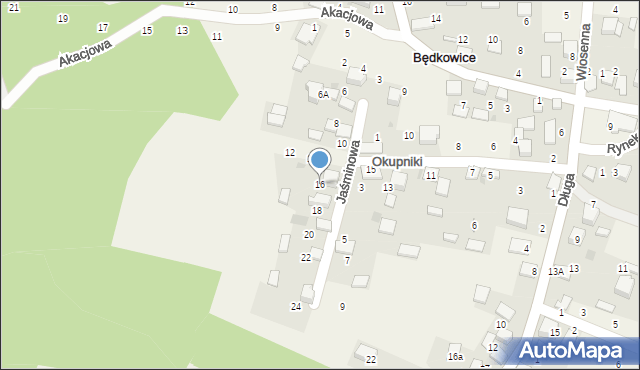 Będkowice, Jaśminowa, 16, mapa Będkowice