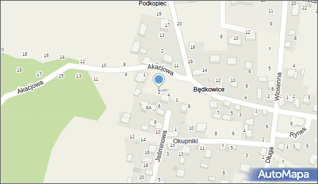 Będkowice, Jaśminowa, 2, mapa Będkowice