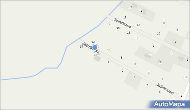 Białuń, Jaśminowa, 13, mapa Białuń