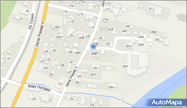 Biały Dunajec, Jana Pawła II, 184B, mapa Biały Dunajec
