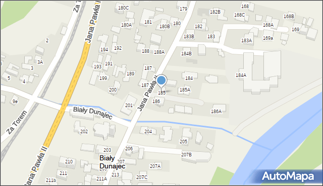 Biały Dunajec, Jana Pawła II, 185, mapa Biały Dunajec