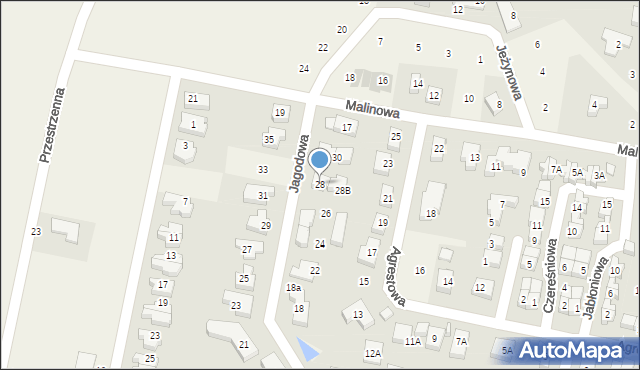 Bielany Wrocławskie, Jagodowa, 28, mapa Bielany Wrocławskie