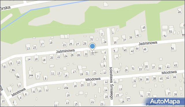 Bielsko-Biała, Jaśminowa, 32, mapa Bielsko-Białej