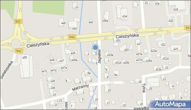 Bielsko-Biała, Jagienki, 2a, mapa Bielsko-Białej