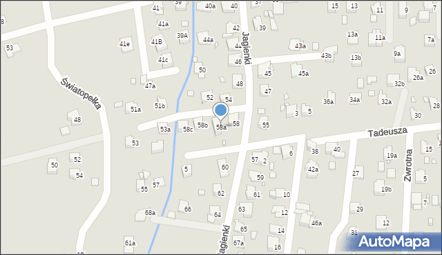 Bielsko-Biała, Jagienki, 58a, mapa Bielsko-Białej