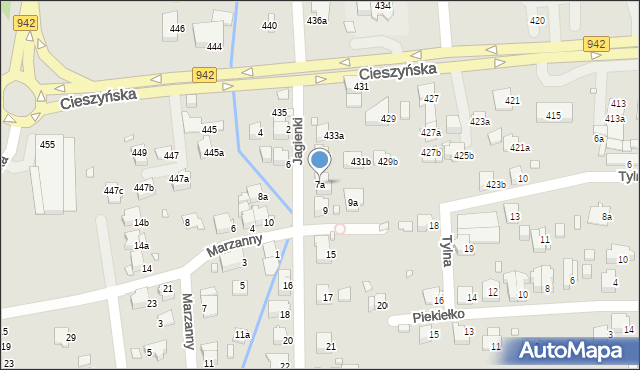 Bielsko-Biała, Jagienki, 7a, mapa Bielsko-Białej