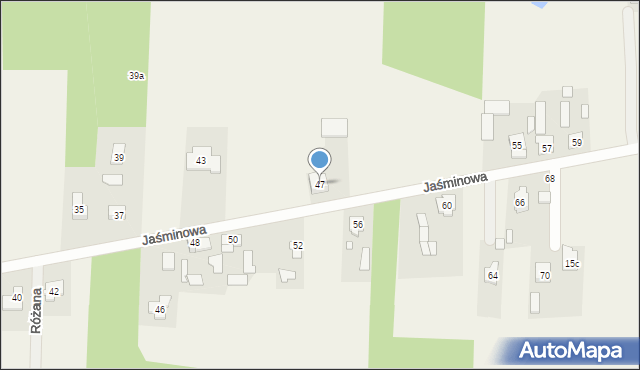 Budy Janowskie, Jaśminowa, 47, mapa Budy Janowskie