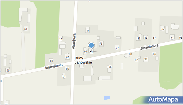 Budy Janowskie, Jaśminowa, 71, mapa Budy Janowskie