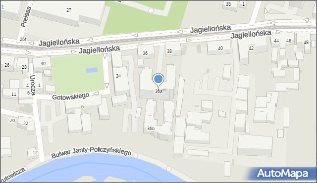 Bydgoszcz, Jagiellońska, 36a, mapa Bydgoszczy
