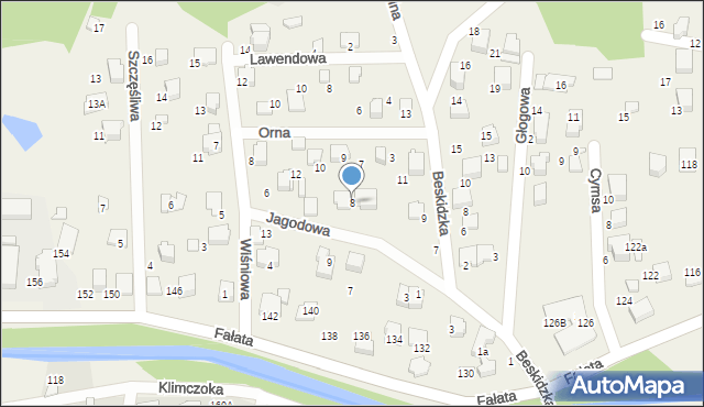 Bystra, Jagodowa, 8, mapa Bystra