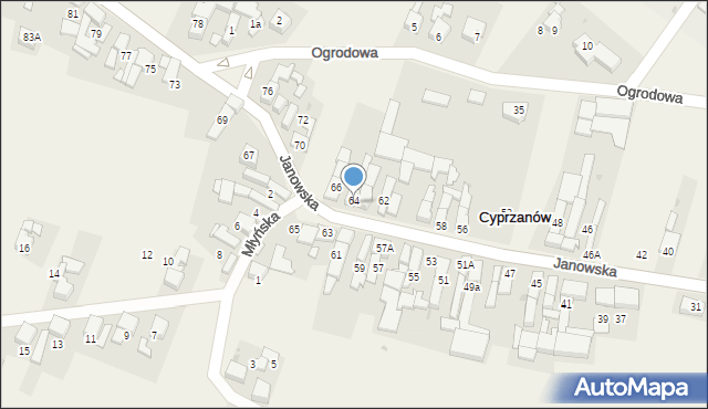 Cyprzanów, Janowska, 66A, mapa Cyprzanów