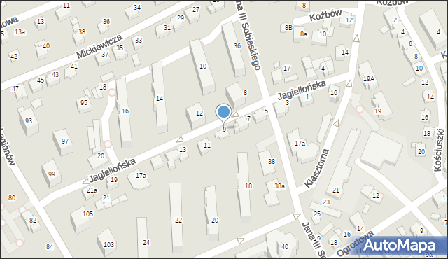Czechowice-Dziedzice, Jagiellońska, 9, mapa Czechowic-Dziedzic
