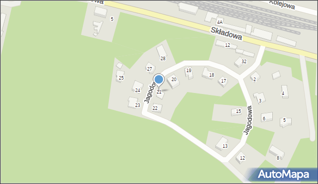 Czerwieńsk, Jagodowa, 21, mapa Czerwieńsk