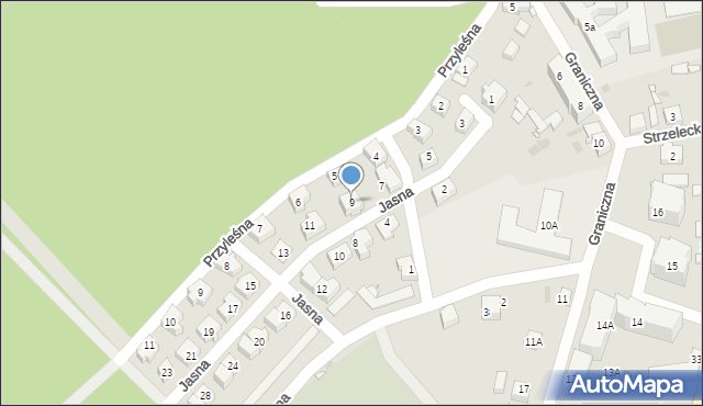 Czerwieńsk, Jasna, 9, mapa Czerwieńsk