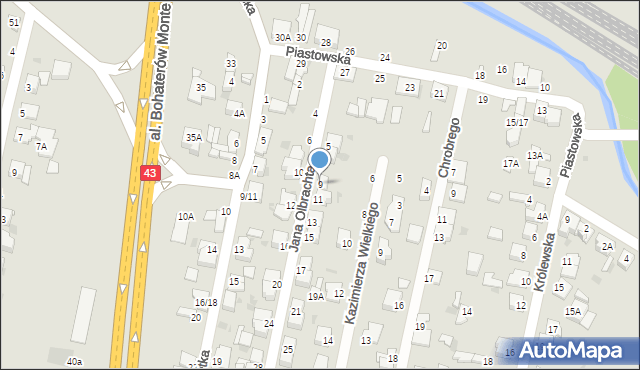 Częstochowa, Jana Olbrachta, 9, mapa Częstochowy