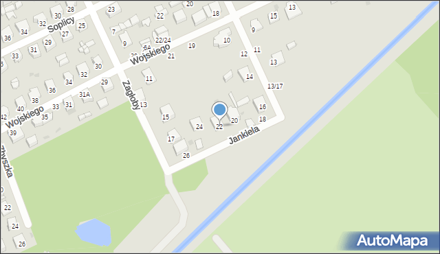 Częstochowa, Jankiela, 22, mapa Częstochowy