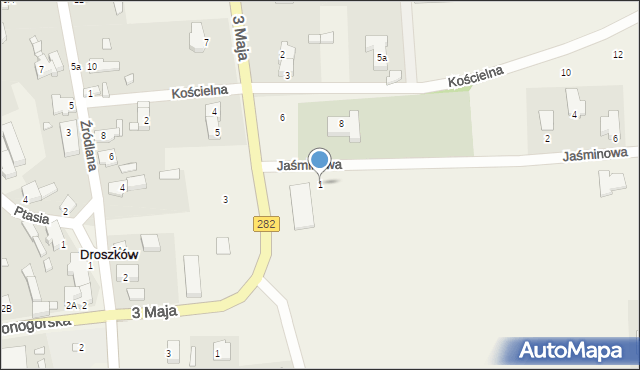 Droszków, Jaśminowa, 1, mapa Droszków