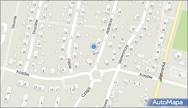 Gliwice, Jaskółcza, 28, mapa Gliwic