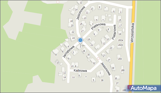 Gniezno, Jarzębowa, 1, mapa Gniezna