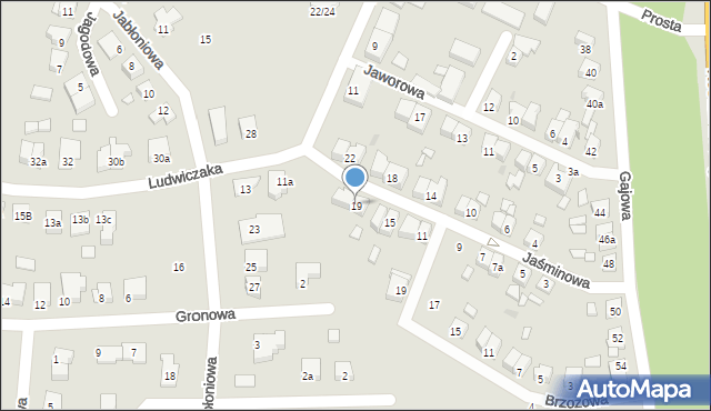 Gniezno, Jaśminowa, 19, mapa Gniezna