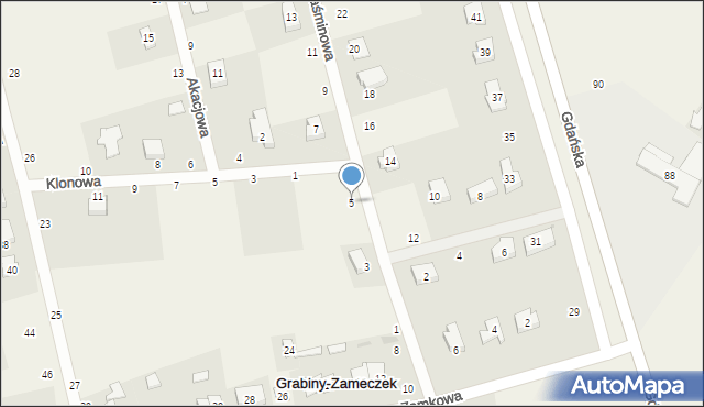 Grabiny-Zameczek, Jaśminowa, 5, mapa Grabiny-Zameczek