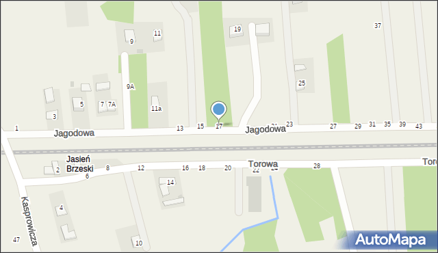 Jasień, Jagodowa, 17, mapa Jasień