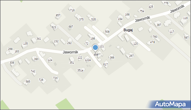 Jawornik, Jawornik, 606, mapa Jawornik