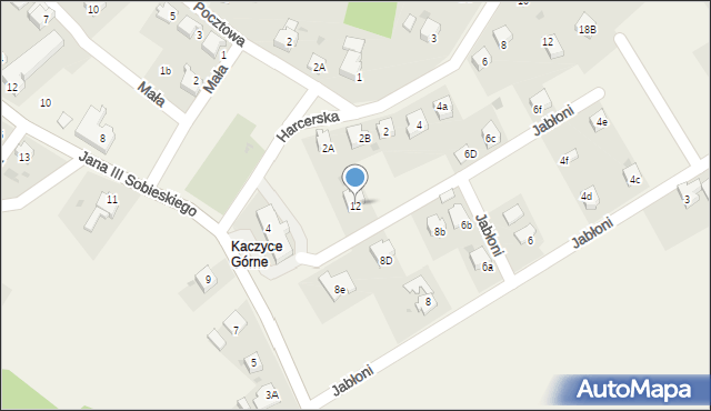 Kaczyce, Jabłoni, 12, mapa Kaczyce