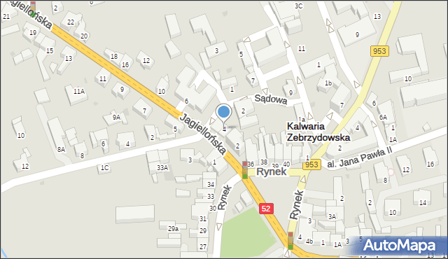 Kalwaria Zebrzydowska, Jagiellońska, 4, mapa Kalwaria Zebrzydowska