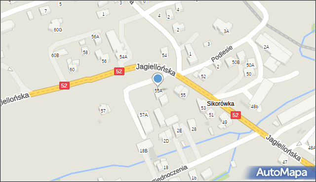 Kalwaria Zebrzydowska, Jagiellońska, 55A, mapa Kalwaria Zebrzydowska