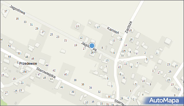 Kamień, Jagodowa, 15, mapa Kamień