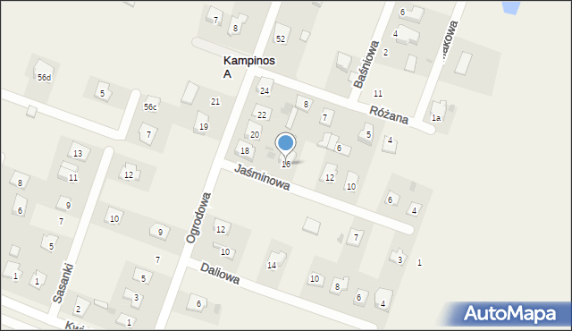 Kampinos A, Jaśminowa, 16, mapa Kampinos A