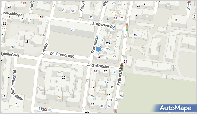 Katowice, Jagiellońska, 34, mapa Katowic