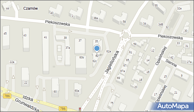 Kielce, Jagiellońska, 62, mapa Kielc