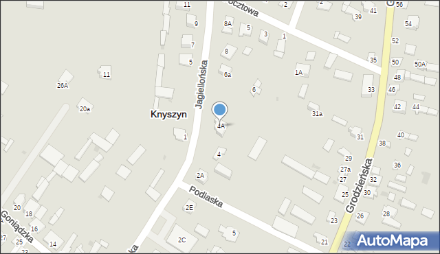 Knyszyn, Jagiellońska, 4A, mapa Knyszyn