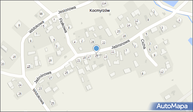 Kocmyrzów, Jaśminowa, 15, mapa Kocmyrzów