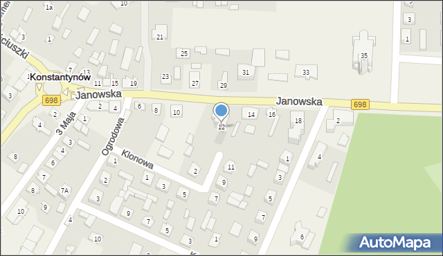 Konstantynów, Janowska, 12, mapa Konstantynów