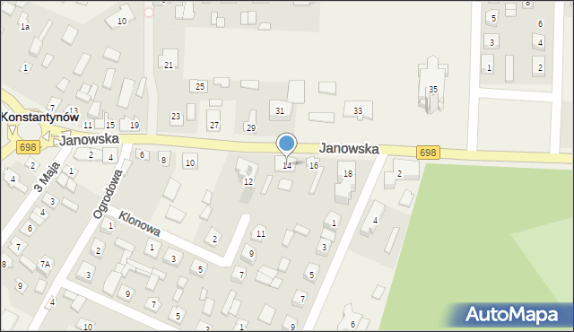 Konstantynów, Janowska, 14, mapa Konstantynów